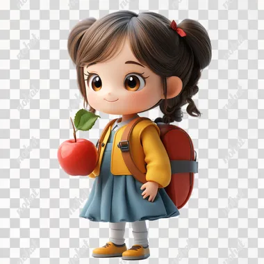 11h A girl playing happily at school, 3D cartoon style. whitebackground no apple --s 750