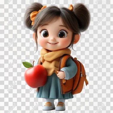 11h A girl playing happily at school, 3D cartoon style. whitebackground no apple --s 750