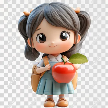 11h A girl playing happily at school, 3D cartoon style. whitebackground no apple --s 750