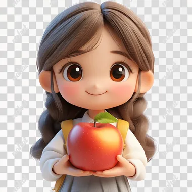 11h A girl playing happily at school, 3D cartoon style. whitebackground no apple --s 750