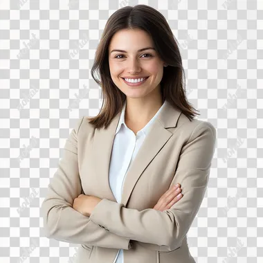 generate a happy accountant, arms crossed, neutral colored blazer, isolated on a white background ar 2:3 repeat 5