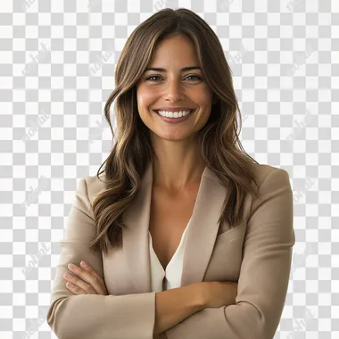 generate a happy accountant, arms crossed, neutral colored blazer, isolated on a white background ar 2:3 repeat 5