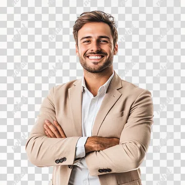 generate a happy accountant, arms crossed, neutral colored blazer, isolated on a white background ar 2:3 repeat 5