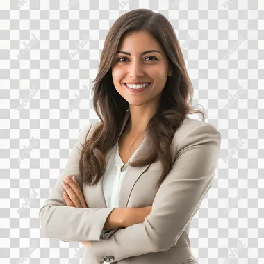 generate a happy accountant, arms crossed, neutral colored blazer, isolated on a white background ar 2:3 repeat 5
