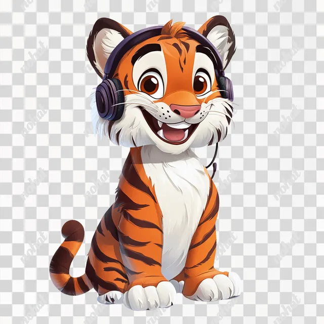 a cartoon tiger with headphones on