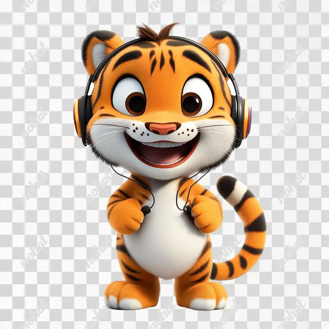 a cartoon tiger with headphones on