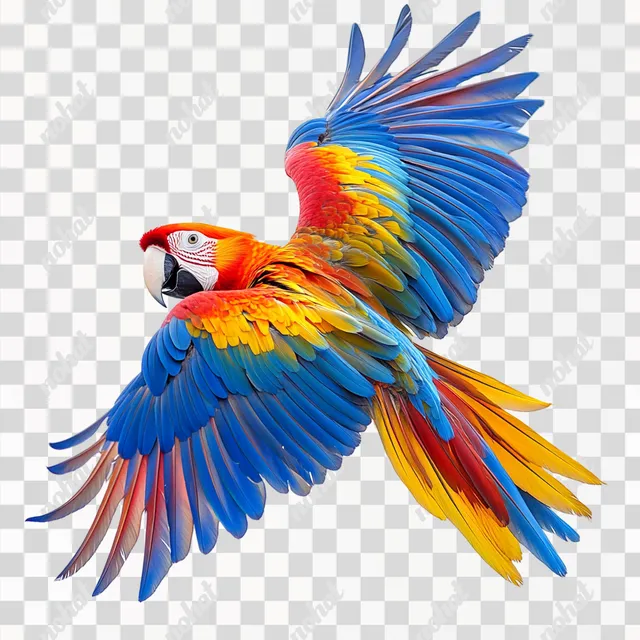 PNG Colorful Macaw in Flight, Native to Tropical Rainforests