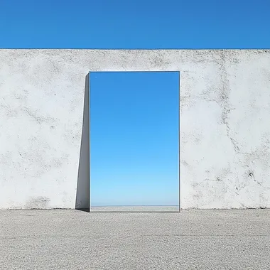 a rectangular mirror reflects a clear sky no people no animals
