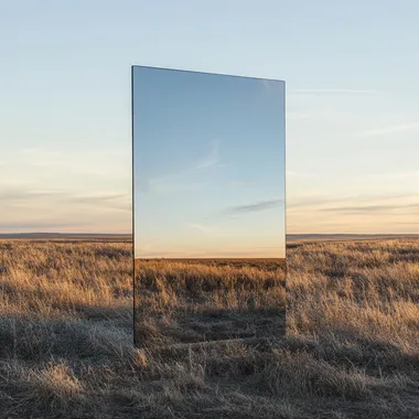 a rectangular mirror reflects a clear sky no people no animals