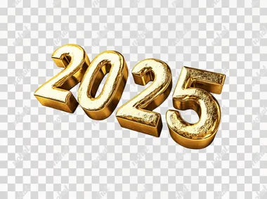 golden "2025" title inscription close up isolated on white background