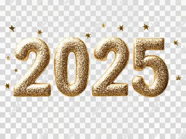 golden "2025" title inscription close up isolated on white background