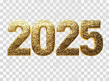 golden "2025" title inscription close up isolated on white background