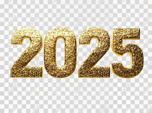 Close-Up of Golden '2025' Title Inscription on White