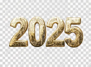 golden "2025" title inscription close up isolated on white background