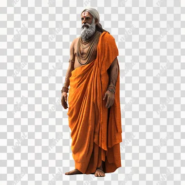 a hindu saint standing on the floor facing front white background 3d animated image