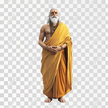 a hindu saint standing on the floor facing front white background 3d animated image