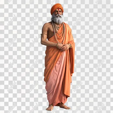 a hindu saint standing on the floor facing front white background 3d animated image