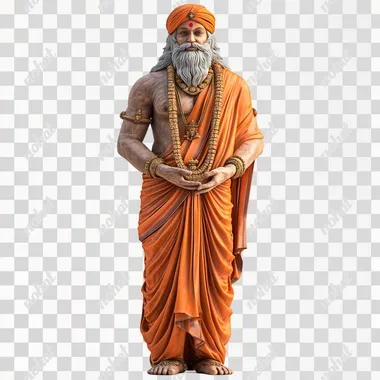 a hindu saint standing on the floor facing front white background 3d animated image