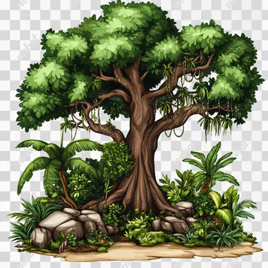 tropical rainforest, tree, mayan, enviroment, sticker, white background, clip art, svg  gd2r1j1