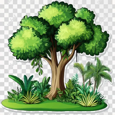 tropical rainforest, tree, mayan, enviroment, sticker, white background, clip art, svg  gd2r1j1