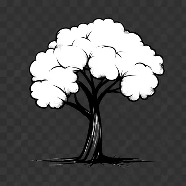 Minimalist cartoon tree clipart, simple line art drawing style.