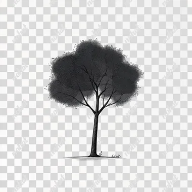 Minimalist cartoon tree clipart, simple line art drawing style.
