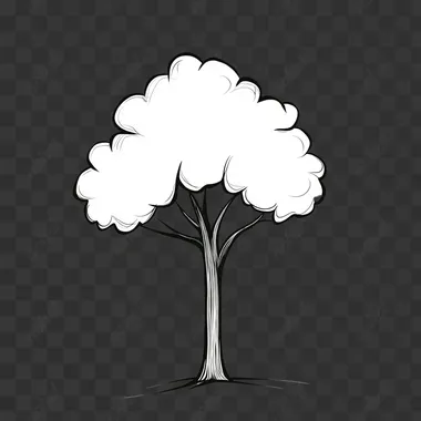 Minimalist cartoon tree clipart, simple line art drawing style.