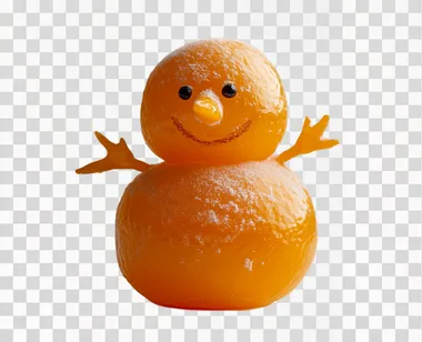 an orange colored snowman infront of an white background
