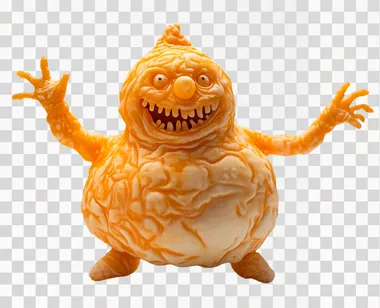an orange colored snowman infront of an white background