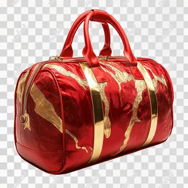 red and shiny real gold duffel bag