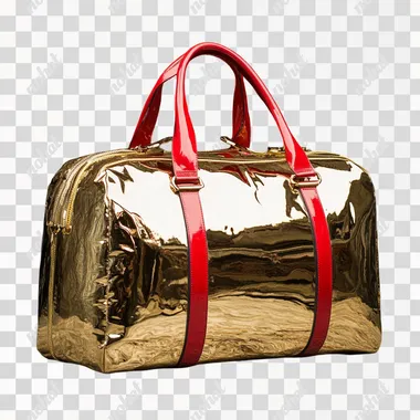 red and shiny real gold duffel bag