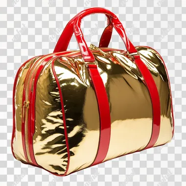 red and shiny real gold duffel bag