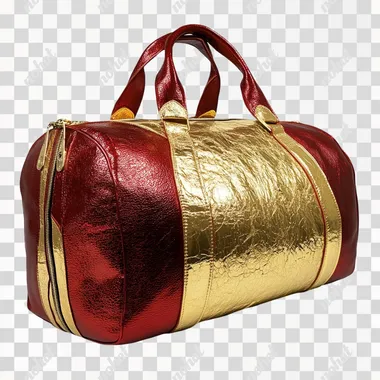 red and shiny real gold duffel bag