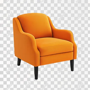 generate a real image of an orange armchair. White background