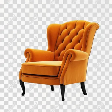 generate a real image of an orange armchair. White background