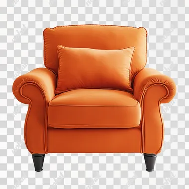 generate a real image of an orange armchair. White background