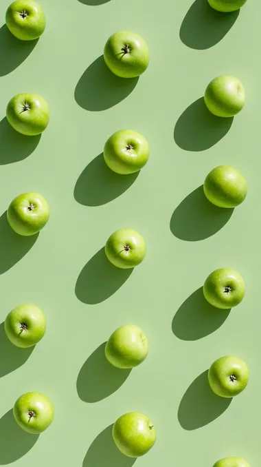 a top view photo of green apples on solid light green background