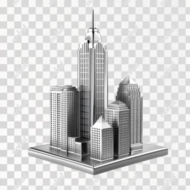 3d icon metallic, landmark of the move, silver color, white background
