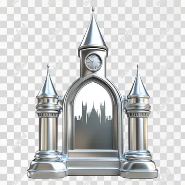 3d icon metallic, landmark of the move, silver color, white background
