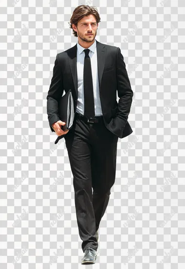 Handsome milenian man with a document folder, wearing a modern suit 2024 fashion trend, Full body , isolated on White, photorealistic   --raw