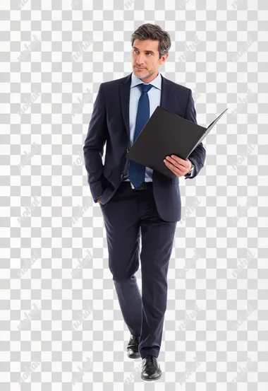 Handsome milenian man with a document folder, wearing a modern suit 2024 fashion trend, Full body , isolated on White, photorealistic   --raw