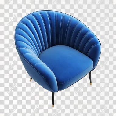 Modern design blue chair isolated on white background half side top view