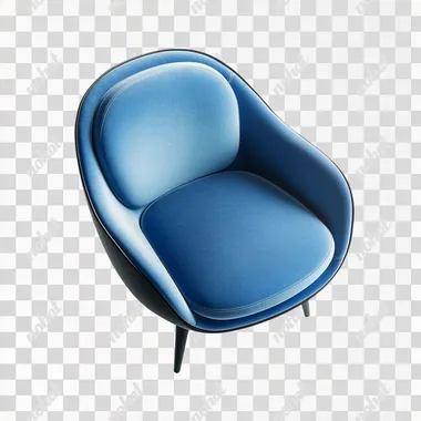 Modern design blue chair isolated on white background half side top view