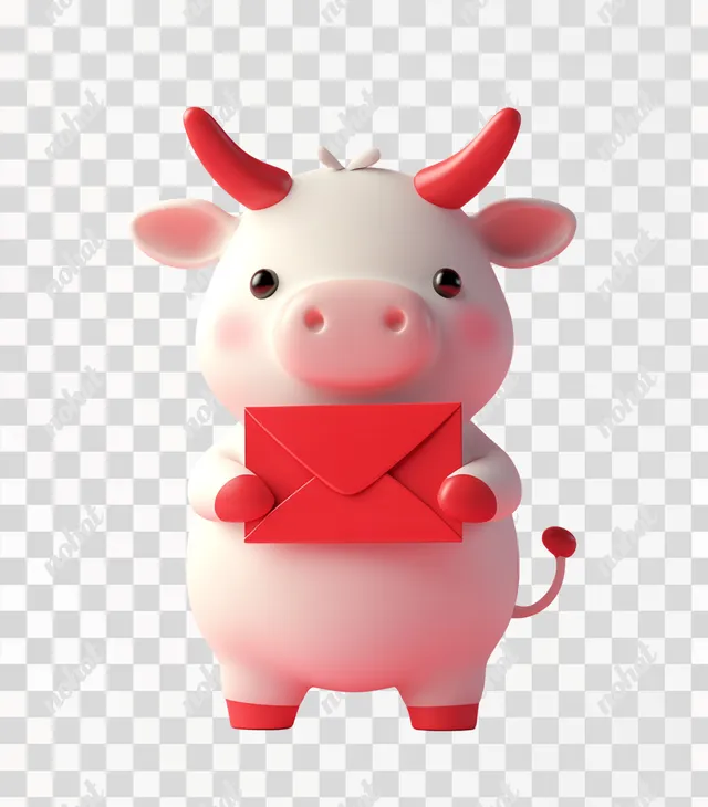 Kawaii Cow with Red Envelope: A Charming Character Illustration