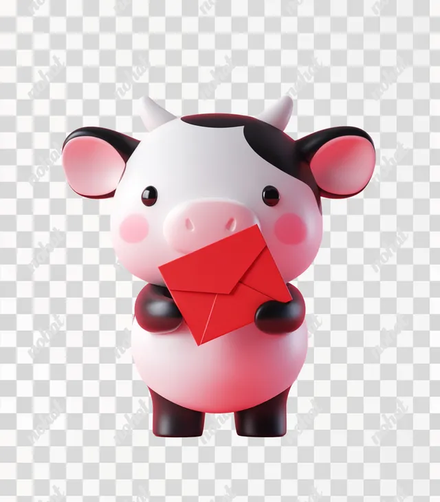 Kawaii Cow: Adorable Character in Red Envelope Delight