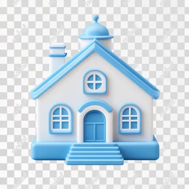 High-quality, high-resolution 3D icon, 3D graphic design, 3D school icon with clean and minimal design. 3D school graphic in white and blue tones, white background, natural lighting.