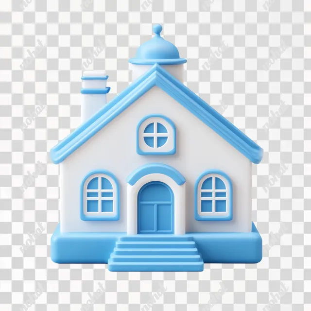 Elegant 3D School Icon: High-Quality Graphic Design in Blue & White