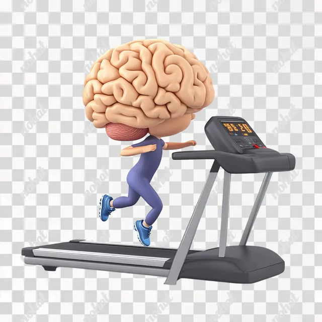 PNG Cartoon Brain Character Running on Treadmill in Home Gym Setting