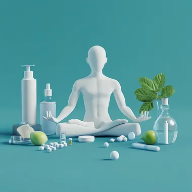 Health and Wellness: Exercise, Diet, Sleep, Traditional Chinese Medicine, Yoga, Health Supplements, Physical Examination, Immunity, Mental Health, Rehabilitation Training Solid - color background, 3D, cartoon style, high - definition, no deformed fingers and feet" to ensure the generated pictures meet your requirements. Blue-green background