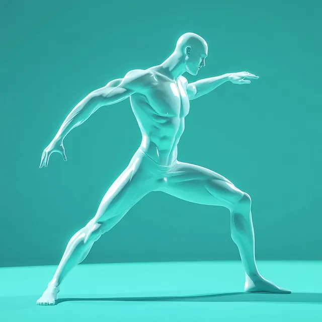 Man practicing yoga in a serene green background for health and wellness